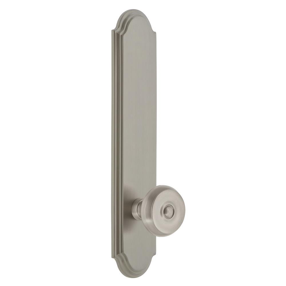 Grandeur by Nostalgic Warehouse ARCBOU Arc Tall Plate Privacy with Bouton Knob in Satin Nickel